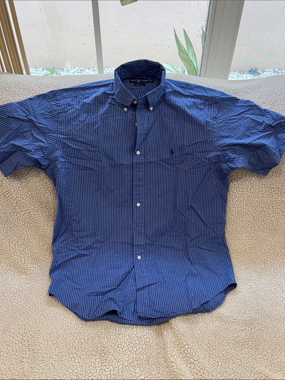 Ralph Lauren Men's Navy Blue Micro-Check Button-Down Shirt